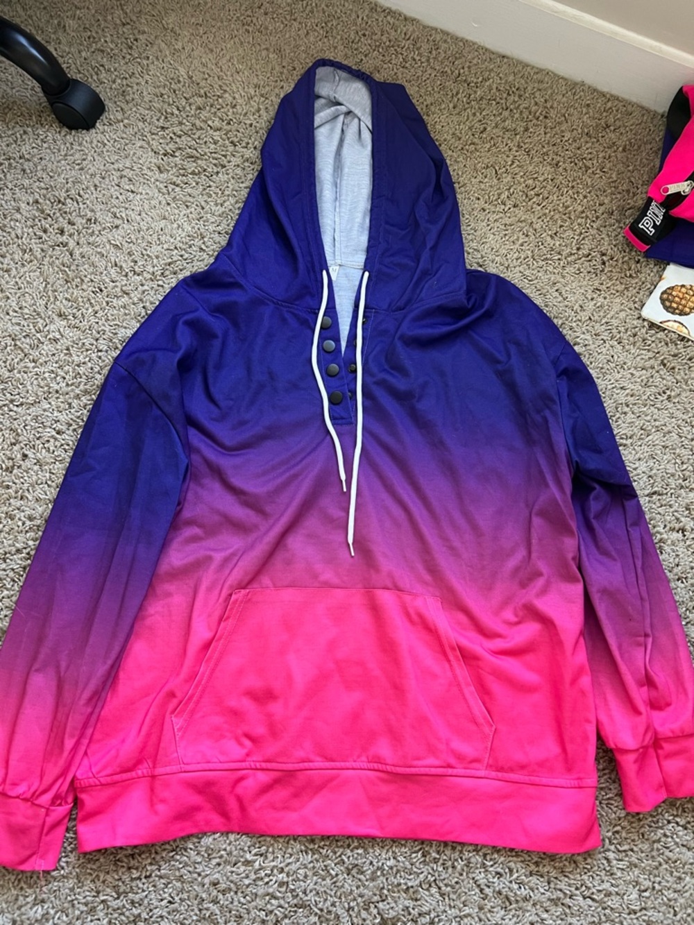 Purple to Pink Ombre Hoodie with Hood and Front Pocket